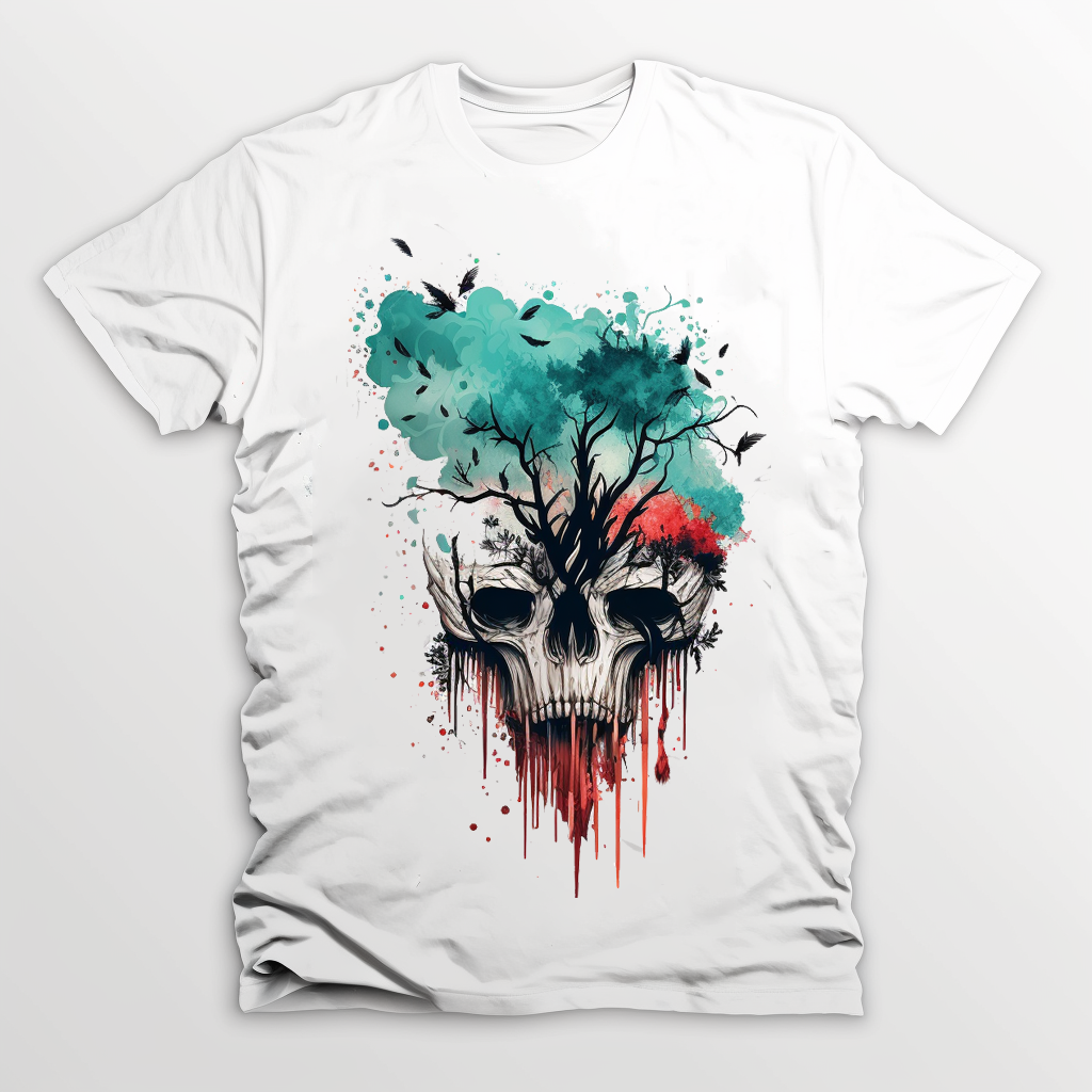 Tree and Skull Concept Artwork Print on White T-shirt LordFox Unique & Exclusive