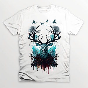 Animal Print Blue Stag Silhouette on White T-shirt Unique & Exclusive