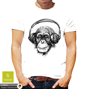 Headphones Chimp Mens Music Cotton T-shirt